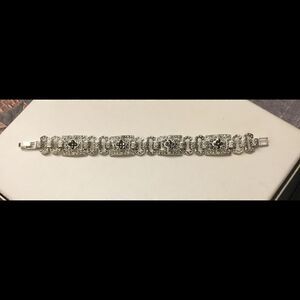 Silver Jet Crystal & Sim Marcasite Link Bracelet